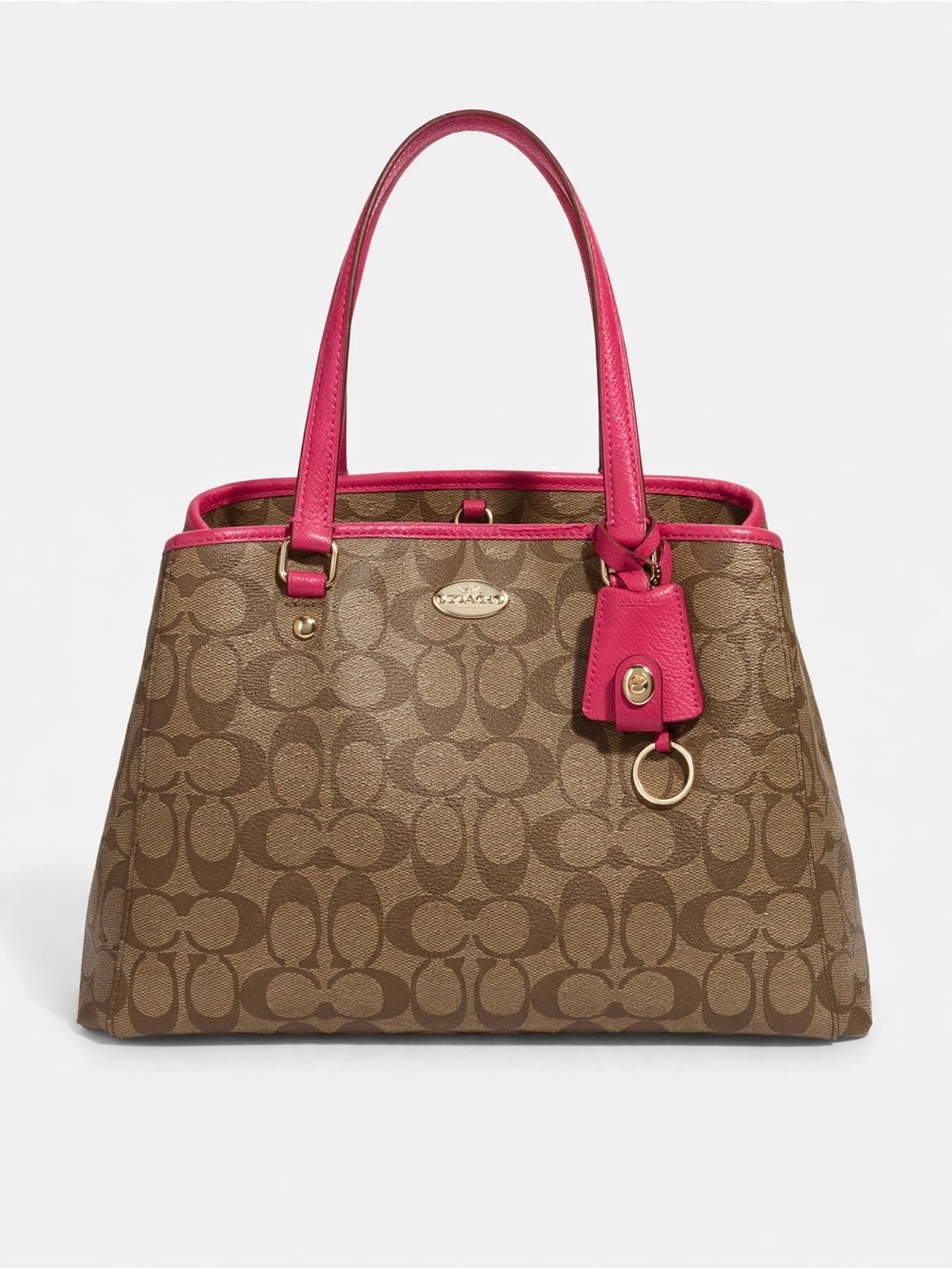 Coach Brown Signature Satchel with Pink Trim